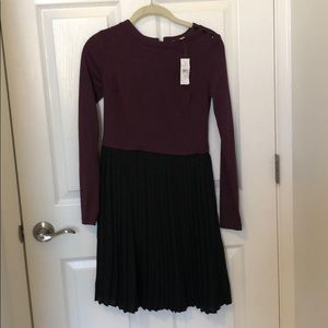 Maroon and Black Pleated Dress
